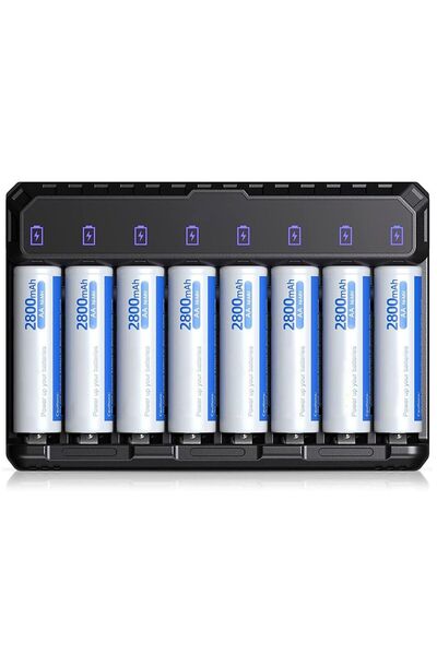 Arabest 8-Bay Pro AA AAA Battery Charger,Type-C Fast Charging,Independent Slo...