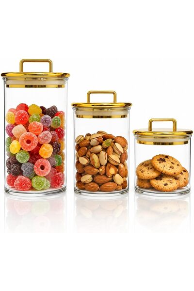 Arabest 3-Pack Clear Acrylic Apothecary Jars,Gold Lids,Candy Jar,Bathroom Van...