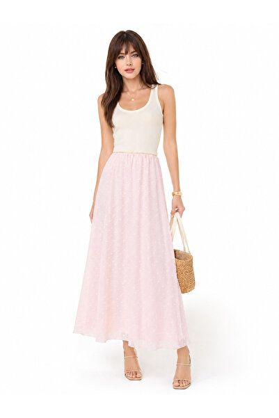SHEBARA Pink Flock Printed Polka Dot Trendy Skirt