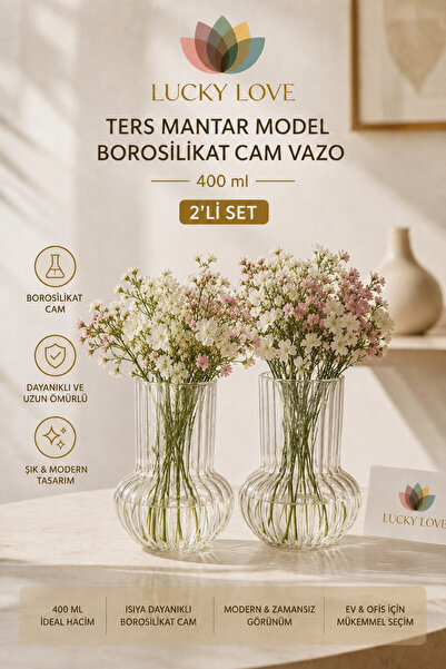 Lucky Love Minimal Borosilikat Cam Vazo, 400 ml Ters Mantar Model
