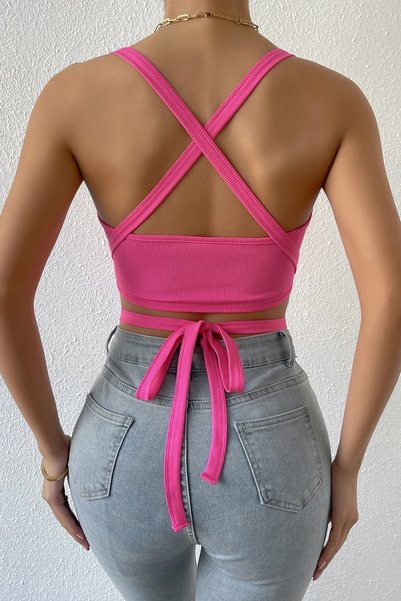 ROSAMİNA Women's Cross-Strapped Tie-Up Camisole Bustier