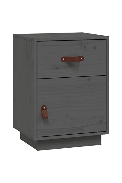 vidaxl Noptiere, 2 buc., gri, 40x34x55 cm, lemn masiv de pin