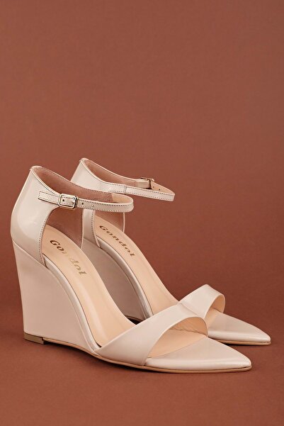 Gondol Genuine Leather Wedge Heeled Evening Dress Shoes Brgl.5744 Beige Paten...