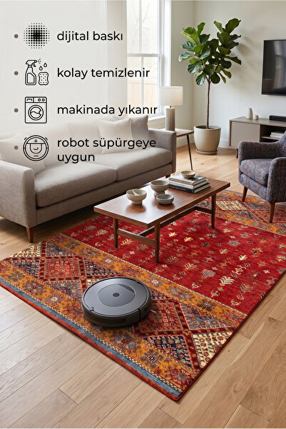 Estiva Home Klasik Antik Desenli Dijital Kaymaz Pamuk Taban Yıkanabilir Tozum...