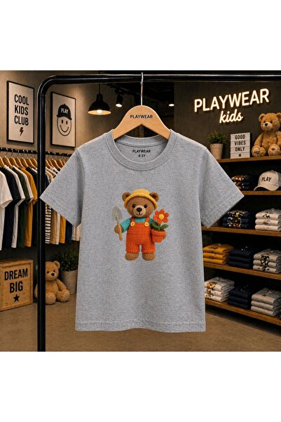 playwear Bahçivan Bear Printed 100% Children's Unisex T-Shirt 5 6 -7 8-9 10 -...