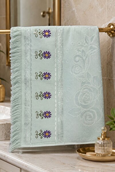 Elegancembroidery Kanaviçe Detaylı El Havlusu – İşlemeli Püsküllü Pamuklu Ban...