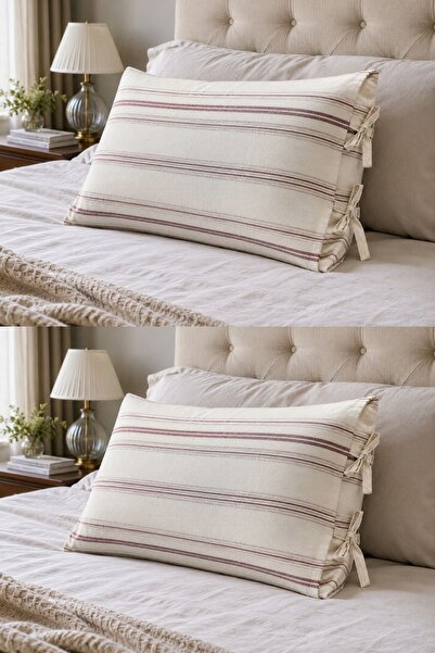 Elegancembroidery غطاء وسادة مزخرف مخطط مقاس 50 × 70 سم - غطاء وسادة من القطن...