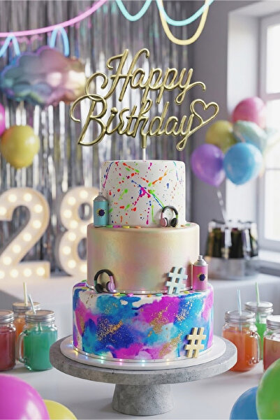 Magique Party Mika ''Happy Birthday'' Yazısı - Saten Gold