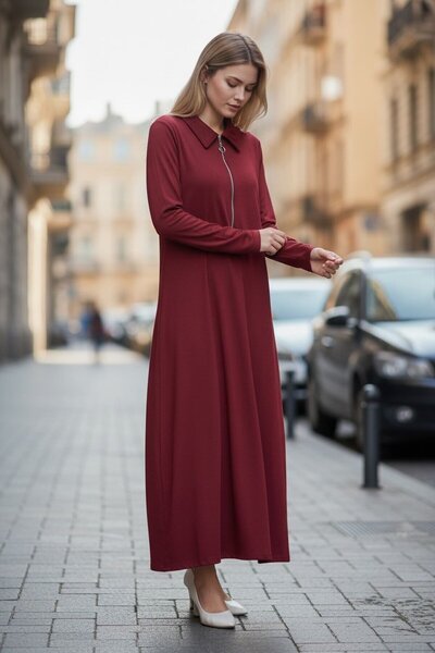 Şeker Portakalım V235 Zippered Modal Long Sleeve Relaxed Dress