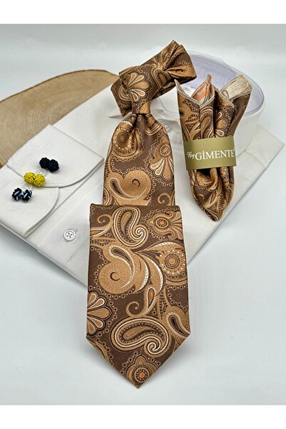 Gutiero Classic Tie with Gold Paisley Patterned Handkerchief