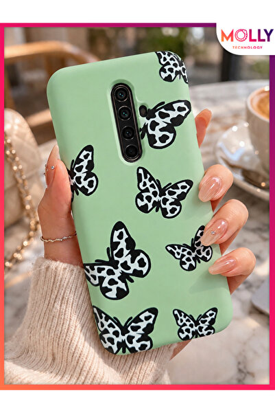 Molly OPPO RENO 2Z İçin Fıstık Yeşili Dalmaçyalı Kelebek Desenli Silikon Kılıf