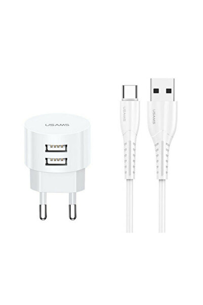 Usams Φορτιστής με 2 θύρες USB-A και καλώδιο USB-C Λευκό (T20)