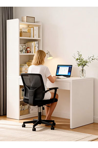 table مكتب دراسة على شكل حرف L مع رف للكتب، مكتب كمبيوتر مع أدراج مزدوجة وتخز...