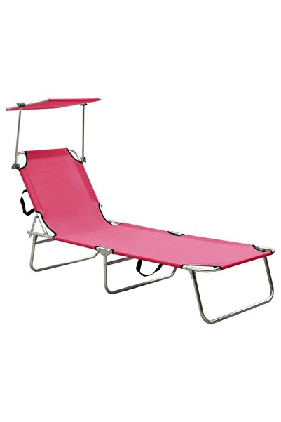 vidaxl Șezlong pliabil cu copertină, roz, aluminiu
