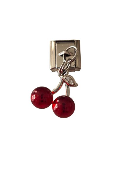 Sibelya Aksesuar Italian Charm Cherry Steel Charm Compatible with Modular Bra...