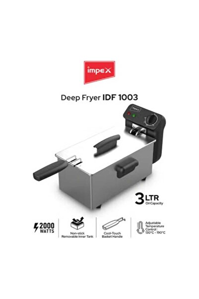 IMPEX مقلاة عميقة سعة 3 لتر، 2000 واط، فضي، IDF1003