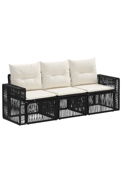 vidaxl Garden Sofa Set 3 pcs Black and Cream White