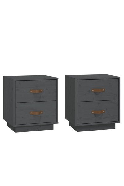 vidaxl Noptiere, 2 buc., gri, 40x34x45 cm, lemn masiv de pin