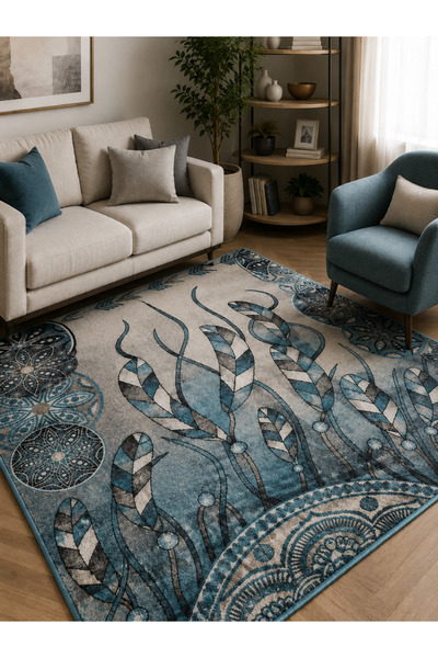 DeltaDesign Living Rug /Bedroom Carpet, Kolibri Feathers 11617, Turquoise