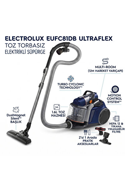Electrolux UltraFlex Lacivert Toz Torbasız Elektrikli Süpürge - Turbo Cycloni...