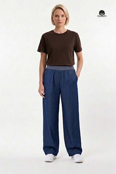 Cottonland Women's Azur Elastic Waist Comfortable Cut Regular Waist Wide Leg ...