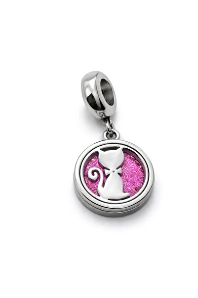 MakeWell Cat Pink Glitter Steel Charm