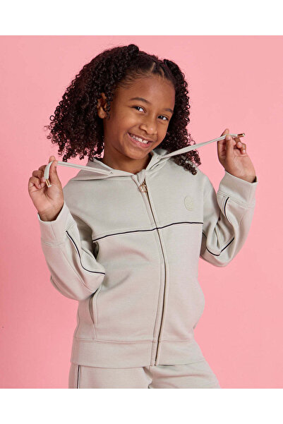 REDTAG Girls Green Mélange Hooded Sweatshirt