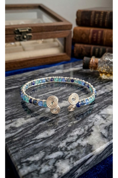 pollio accessorry Pollio Tasarım El Yapımı Doğal Taşlı Tel Sarma Kelepçe Bile...