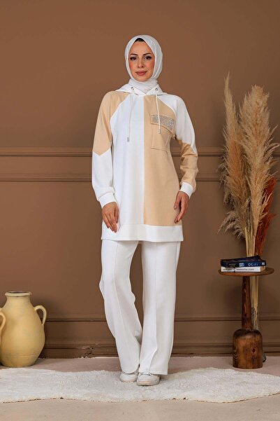Moodbasic Cebi Taşlı Kapüşonlu Tunik - Bej