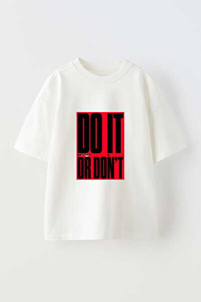 Anetos Tricou supradimensionat din bumbac alb, cu imprimeu frontal, cu design...