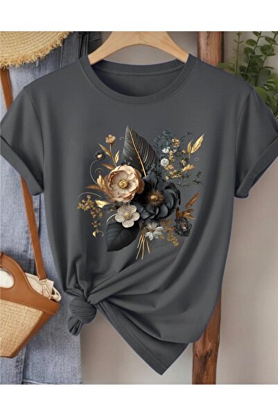 NIGRUM PARDUS New Season Black Flower Bouquet Printed 100% Cotton Large Size ...