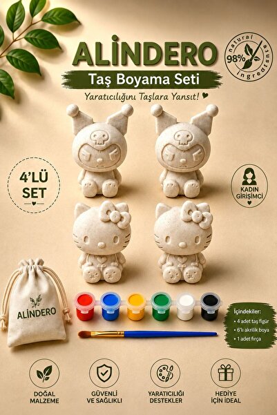 Alindero taş boyama seti sevgili, arkadaş hediyesi eğitici hobi seti 4 lü ( 1...