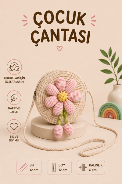 Selvira Geantă de umăr rotundă pentru fete, cu flori din paie, mini geantă pe...