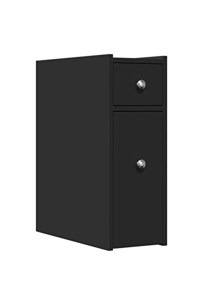 vidaxl Narrow bathroom cabinet with wheels, black, engineered wood