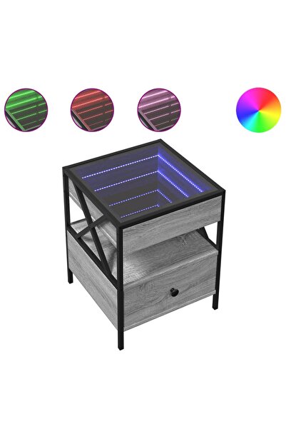vidaxl Noptieră cu LED infinity, gri sonoma, 40x40x51 cm