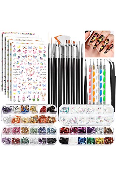 Arabest Nail Art Kit,Brushes Set,Dotting Tools,Nail Stickers,Butterfly Sequin...