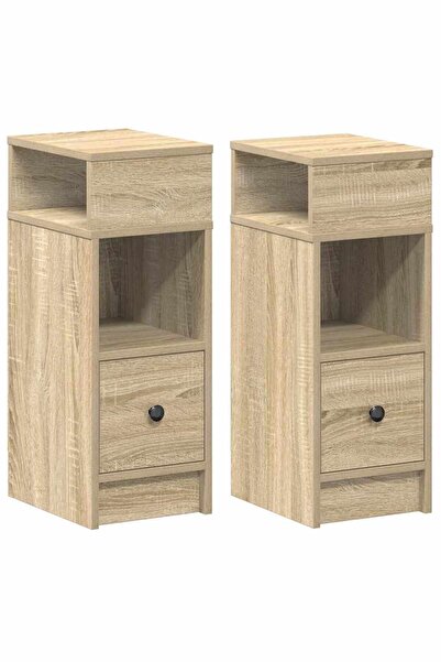 vidaxl Noptiere, 2 buc., cu sertar, Stejar Sonoma, 25x31x66 cm