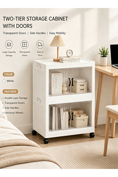 Generic Installation-free folding storage cabinet - Transparent double-door w...