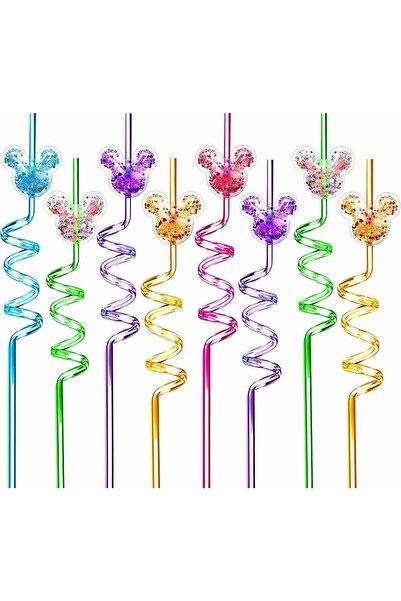 Arabest 24-Piece Glitter Mouse Straws,Reusable Plastic Drinking Straws with C...