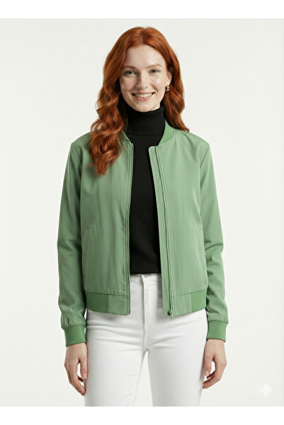 Neden Tekstil Women's Green Basic Bomber Jacket