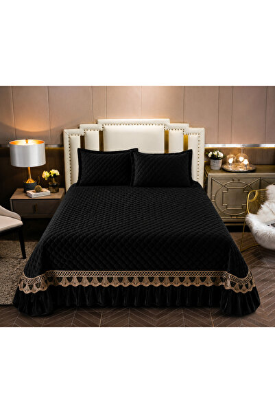 Lenjeria Pufoasa Duvet cover and 2 pillowcases, Quilted Velvet and Gold Embro...