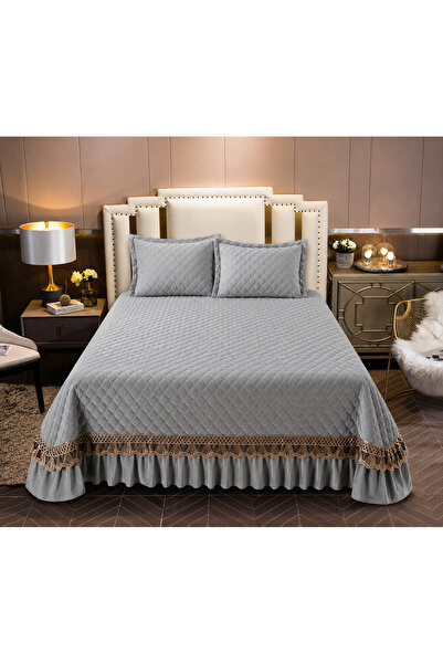 Lenjeria Pufoasa Duvet cover and 2 pillowcases, Quilted Velvet and Gold Embro...