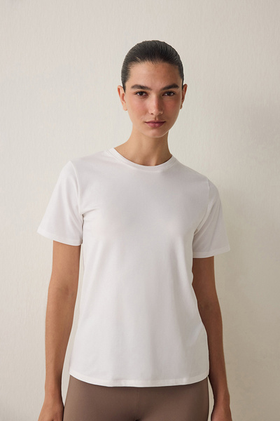 Penti Women's Cotton Casual Basic Regular Fit T-shirt - Off White