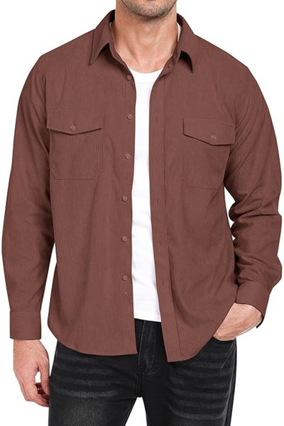 OEM Brown loose shirt for men, with long sleeves and pockets 4XL