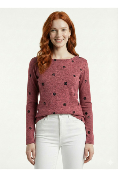 Neden Tekstil Women's Round Neck Dotted Knitwear Blouse