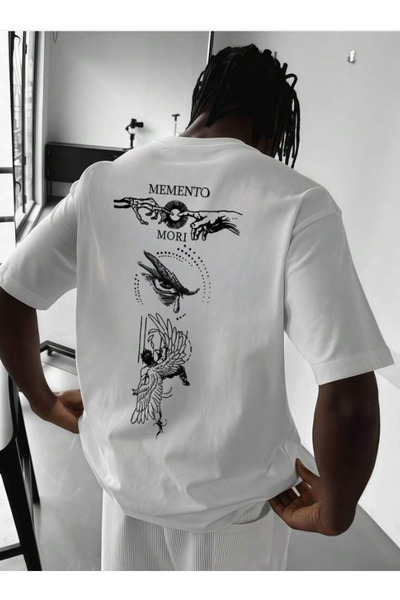 Oceanwear Memento Mori Minimalist Artistic Eye Bird Printed Loose Cut Short S...