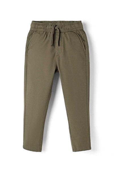 Pine kids Cotton Elastane Woven Full Length Solid Trouser - Olive Green