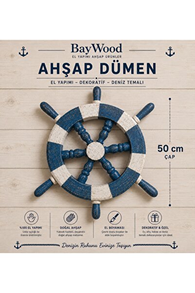 WoodBay Ahşap Dümen Dekoratif Denizci Temalı El Yapımı Duvar Süsü Marin Deniz...