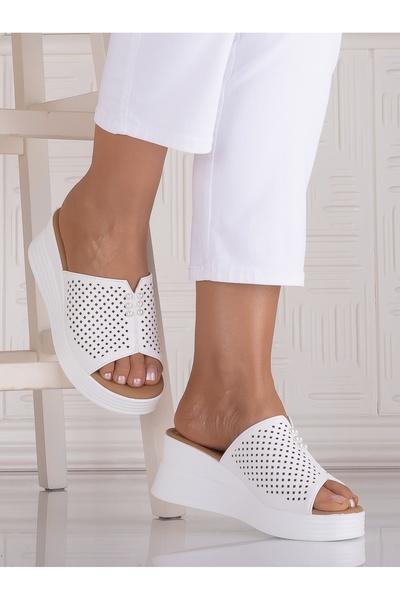 Botinelli Women's White Platform Slippers Made of Almonda -Leather, Size 36