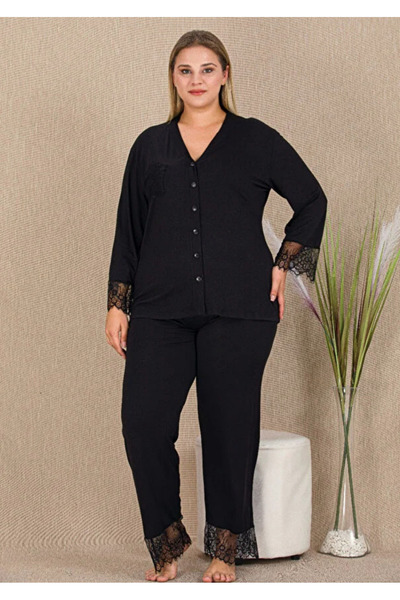 Yare Lady Black Colorful 11426 Women's Long Sleeve Front Buttoned Large Size ...
